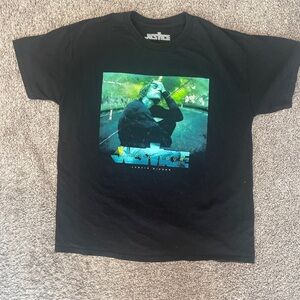 Justice Justin Bieber world tour Black Graphic Tee with Blue and Green Accents